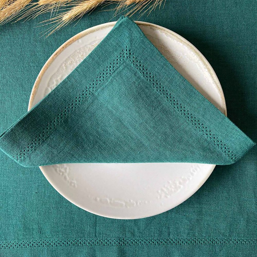 OEM ODM 100% Linen Hand Hemstitched Table Napkin Placemat Embroidered Weddings Parties Napkin Washed Cocktail Napkin