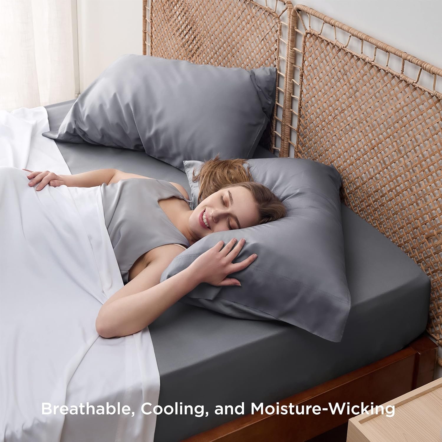 Cooling bamboo pillowcase set open at one short side with 15cm overlapping inside 20*30 inch