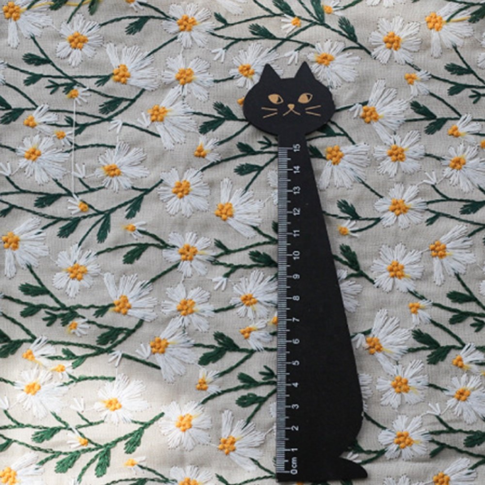 New design daisy floral fabric embroidery polyester linen look elegant latest embroidery fabric for table cloth bags shoes