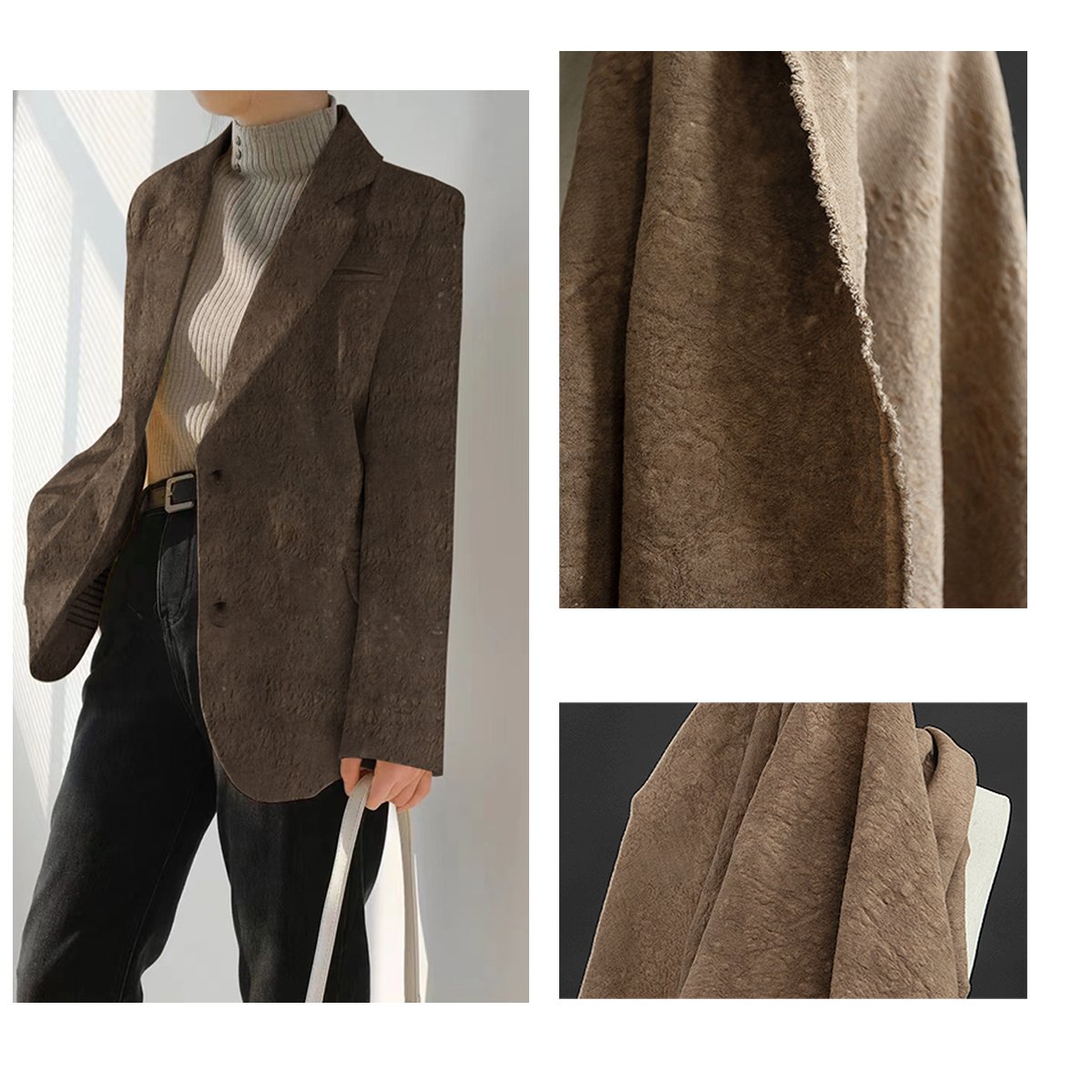 Brown dark flower scars cotton linen cloth fried color wash distressed blazer texture clothing fabric