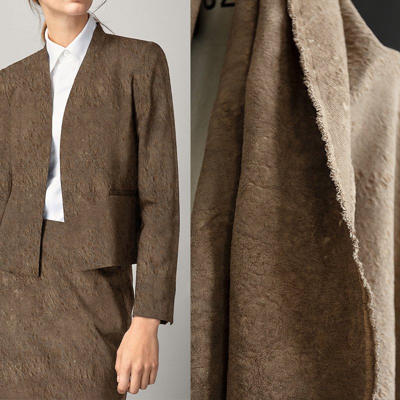 Brown dark flower scars cotton linen cloth fried color wash distressed blazer texture clothing fabric