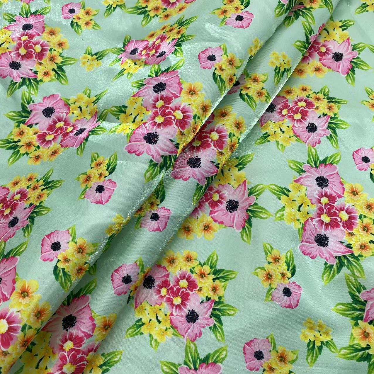 HIGH QUALITY STOCK CUSTOMIZE POLYESTER DIGITAL PRINTING CRYSTAL ORGANZA FABRIC FOR WOMEN DRESS
