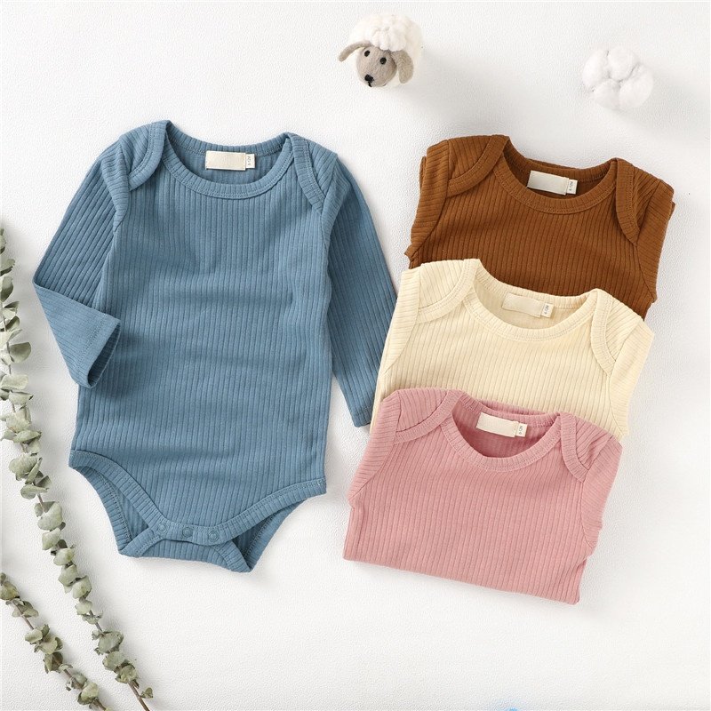 Custom baby jumpsuit spring summer infant romper baby long sleeved onesie newborn organic cotton pit striped fabric bodysuit