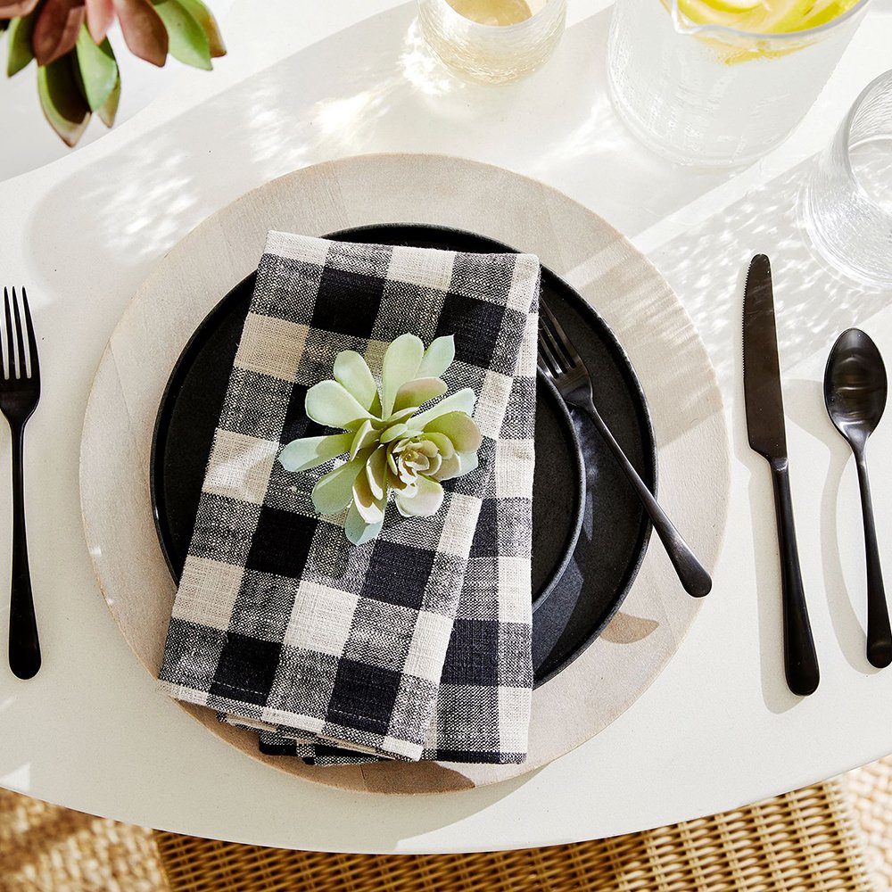 Wedding Pure Linen Napkins French Classic Customized Embroidered LOGO Checkered Stripe Europe Handmade Bags Customizable 1 Pc