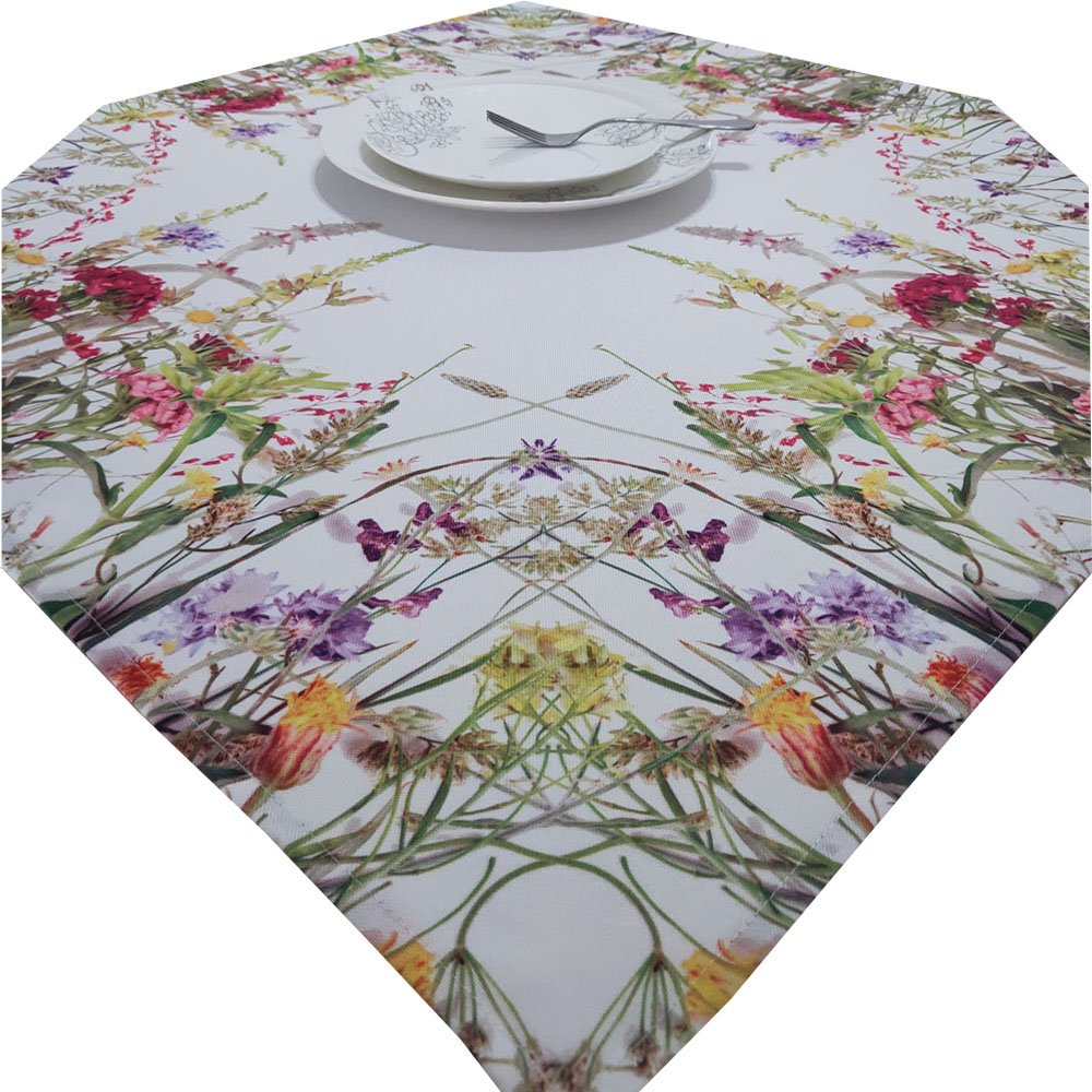 Indoor Outdoor Spillproof Fabric Floral Tablecloth for Spring Summer Party Picnic Table Cloths
