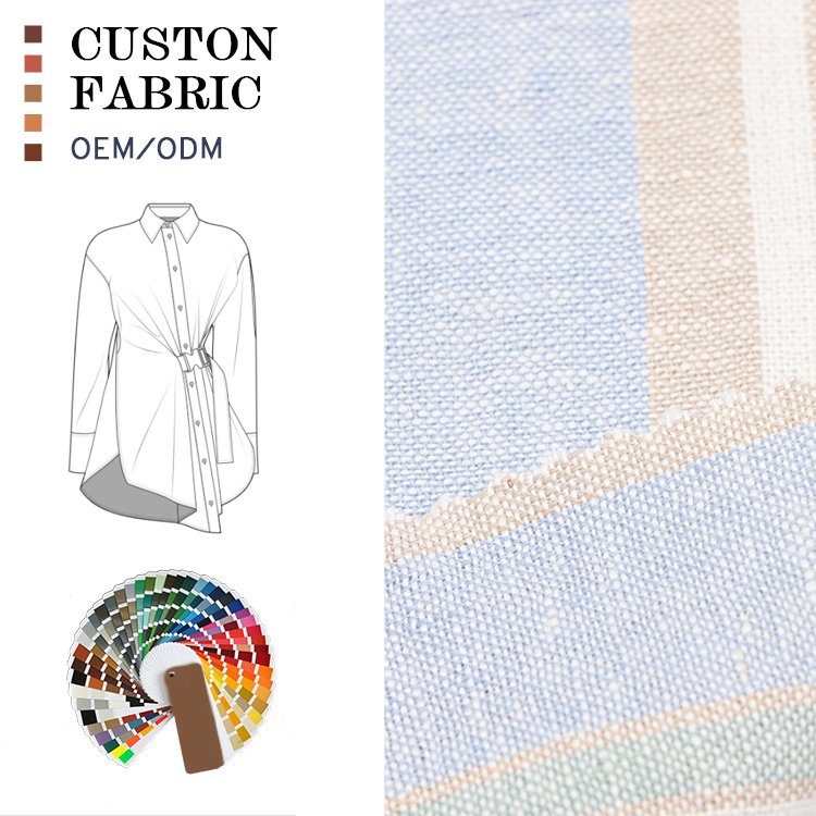 Ready goods yarn dyed fashion woven soft 45 viscose 55 linen fabric roll for lady shirts