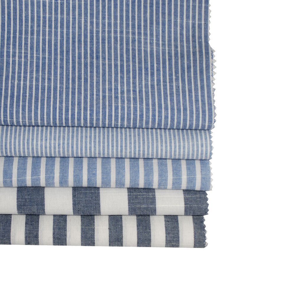Factory customized low price linen look stripe poly cotton tc slub yarn dyed fabric