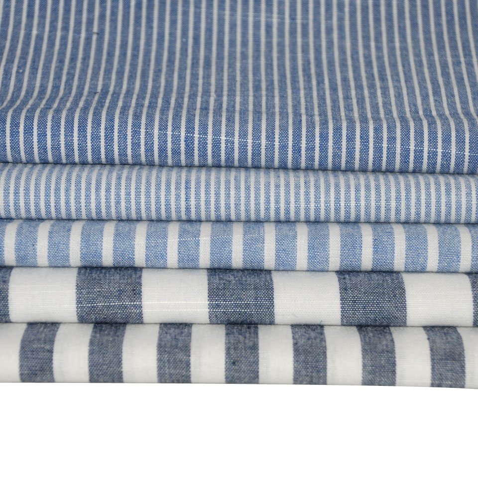 Factory customized low price linen look stripe poly cotton tc slub yarn dyed fabric