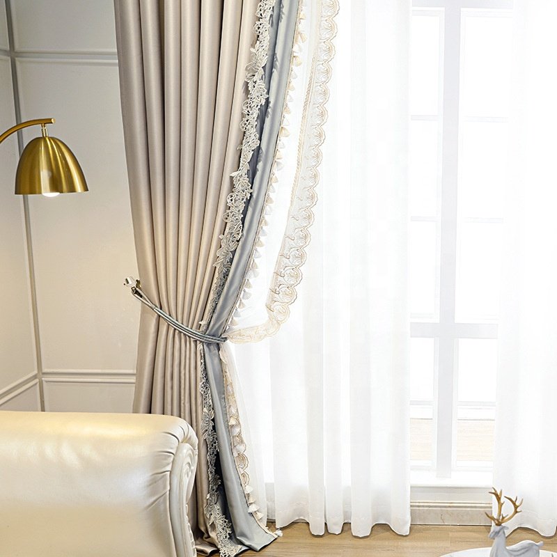 2024 Customization new design lace macrame elegant romantic beige grey window curtains panel for living room bedroom