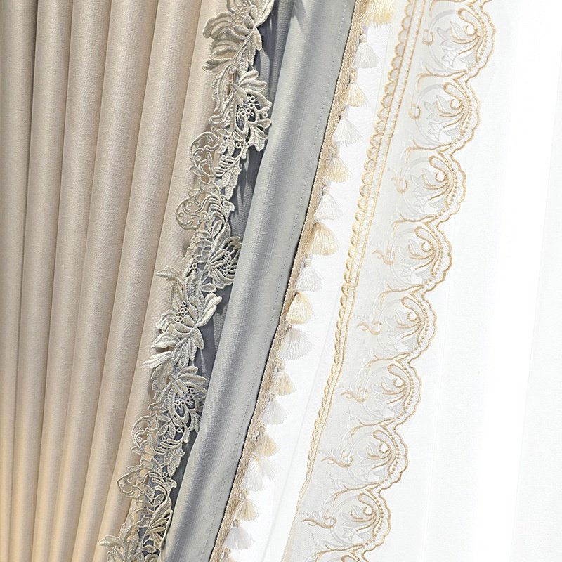 2024 Customization new design lace macrame elegant romantic beige grey window curtains panel for living room bedroom