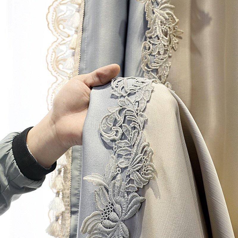 2024 Customization new design lace macrame elegant romantic beige grey window curtains panel for living room bedroom