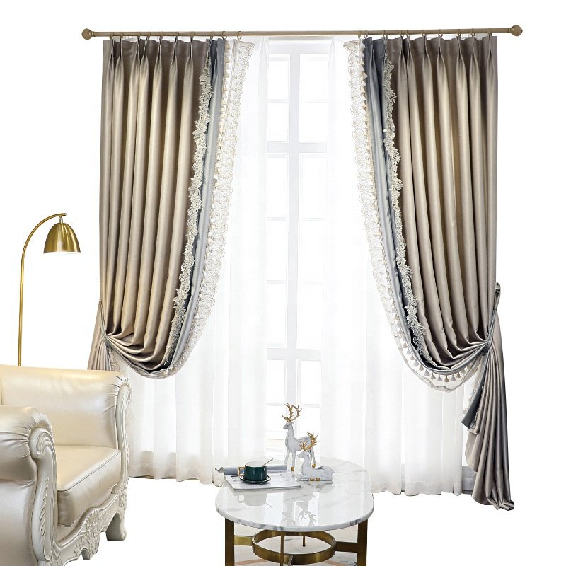 2024 Customization new design lace macrame elegant romantic beige grey window curtains panel for living room bedroom