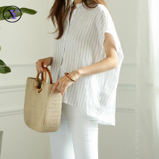 New Fashion Women Button Down Loose Linen Stripe Blouse