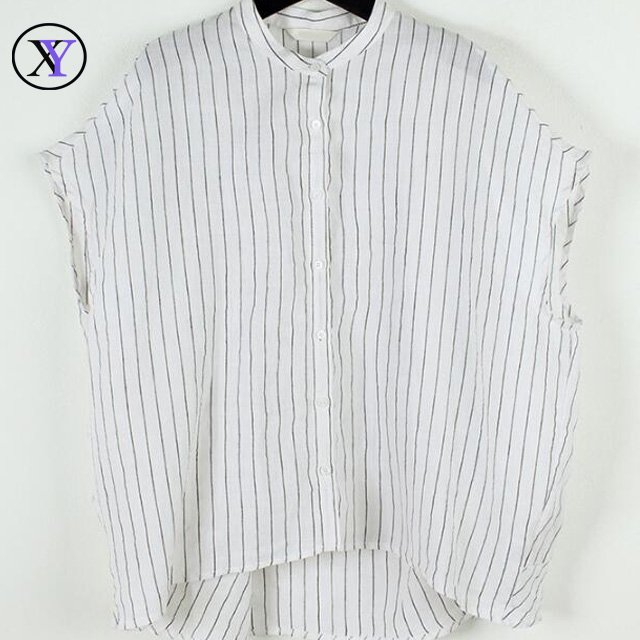 New Fashion Women Button Down Loose Linen Stripe Blouse