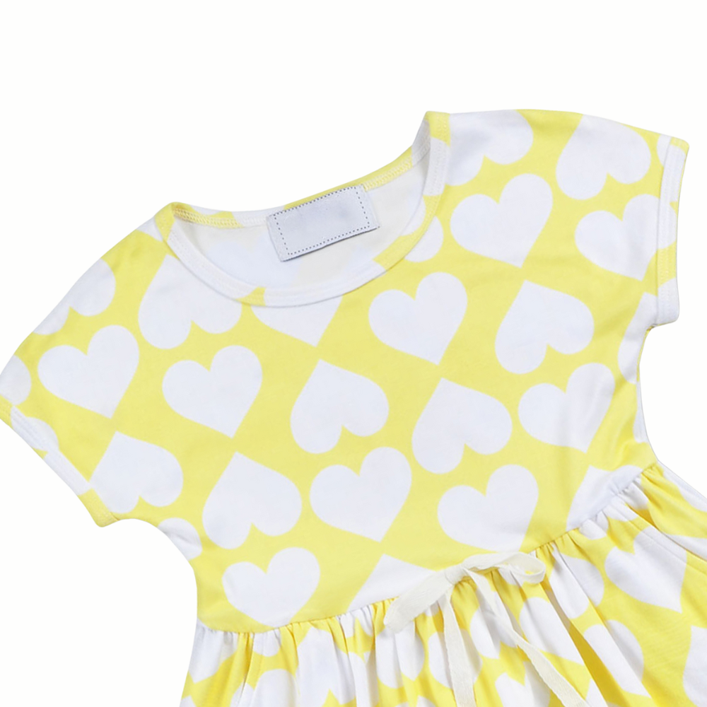 Factory Custom Girls Dress Short Sleeve Dress Pattern Decoration Woven Fabric O-Neck Collar Spring Summer Dress for Girls