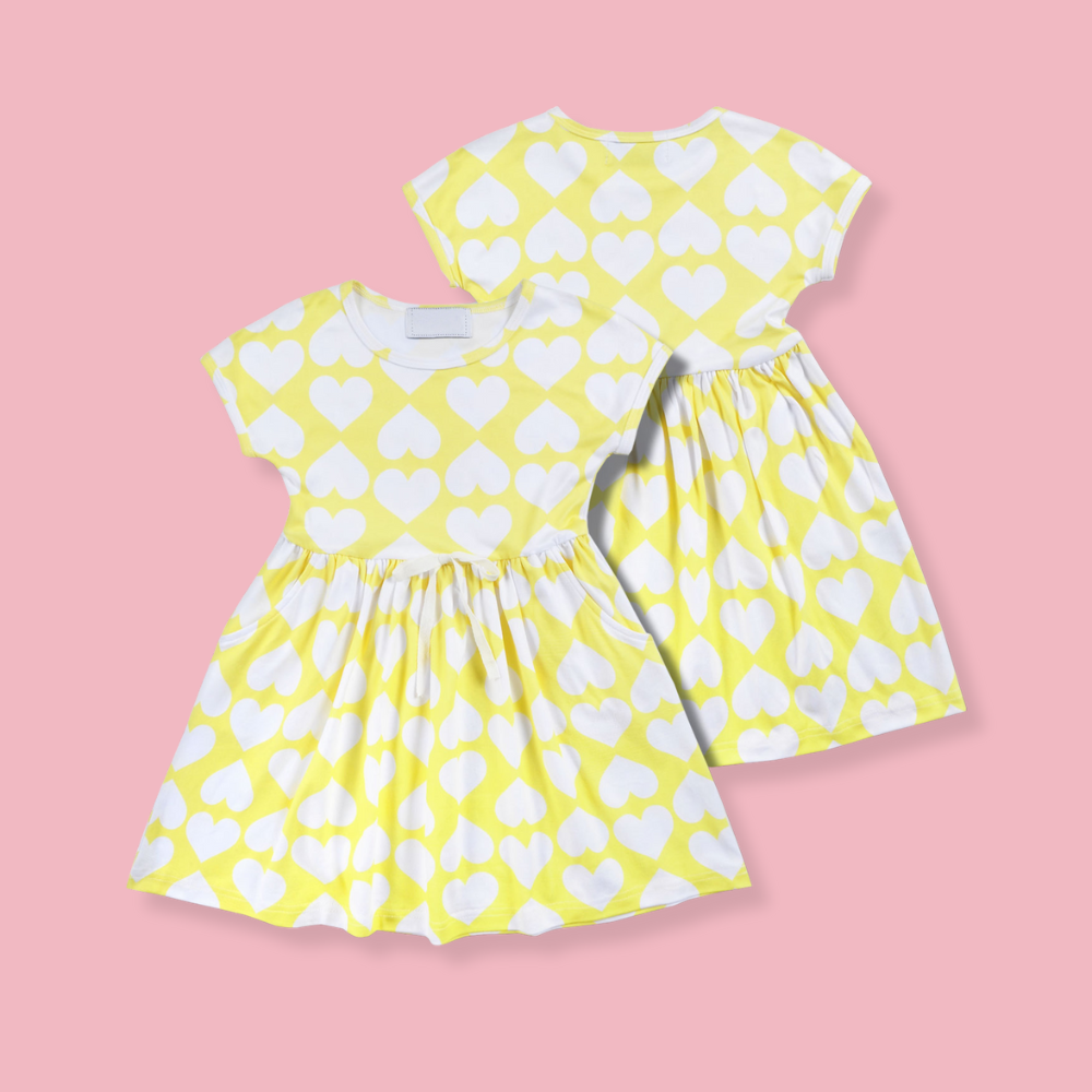 Factory Custom Girls Dress Short Sleeve Dress Pattern Decoration Woven Fabric O-Neck Collar Spring Summer Dress for Girls