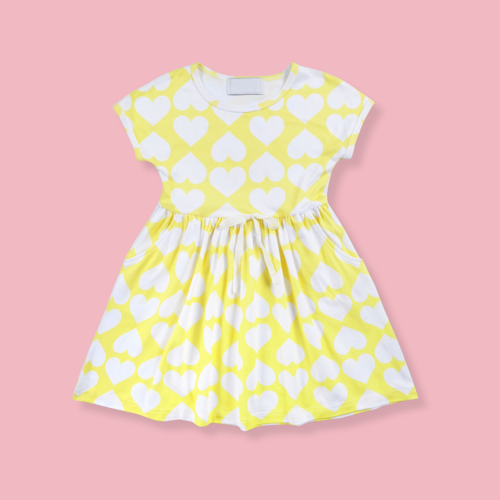 Factory Custom Girls Dress Short Sleeve Dress Pattern Decoration Woven Fabric O-Neck Collar Spring Summer Dress for Girls