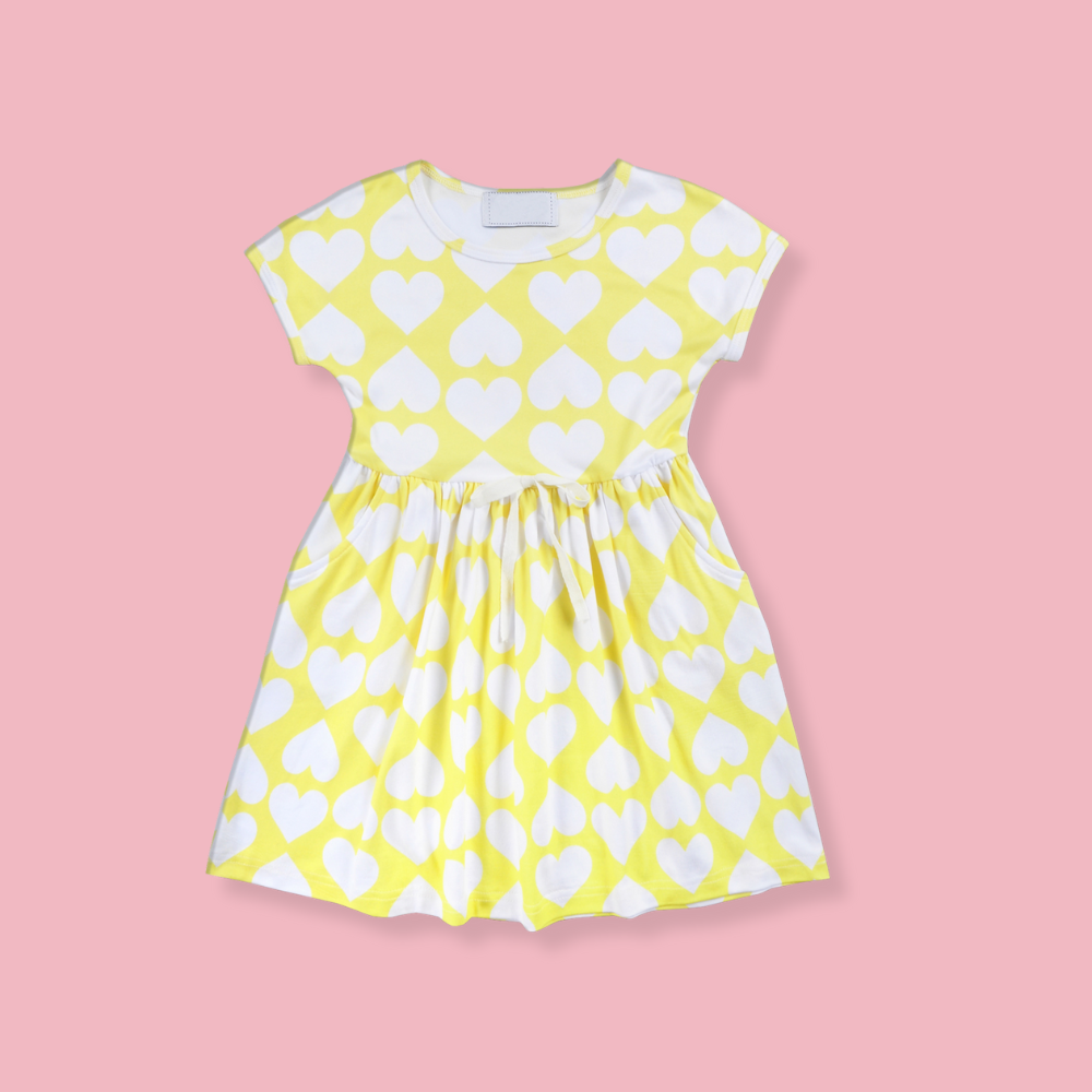 Factory Custom Girls Dress Short Sleeve Dress Pattern Decoration Woven Fabric O-Neck Collar Spring Summer Dress for Girls