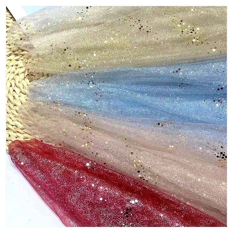 Shiny dust silver foil dot printing tulle silver glitter mesh tulle fabric dress