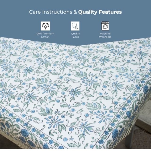Hand block printed table cover with floral designs Indian Cotton Canvas Hand Block Printed Table Cloth 6 seater and 8 seater