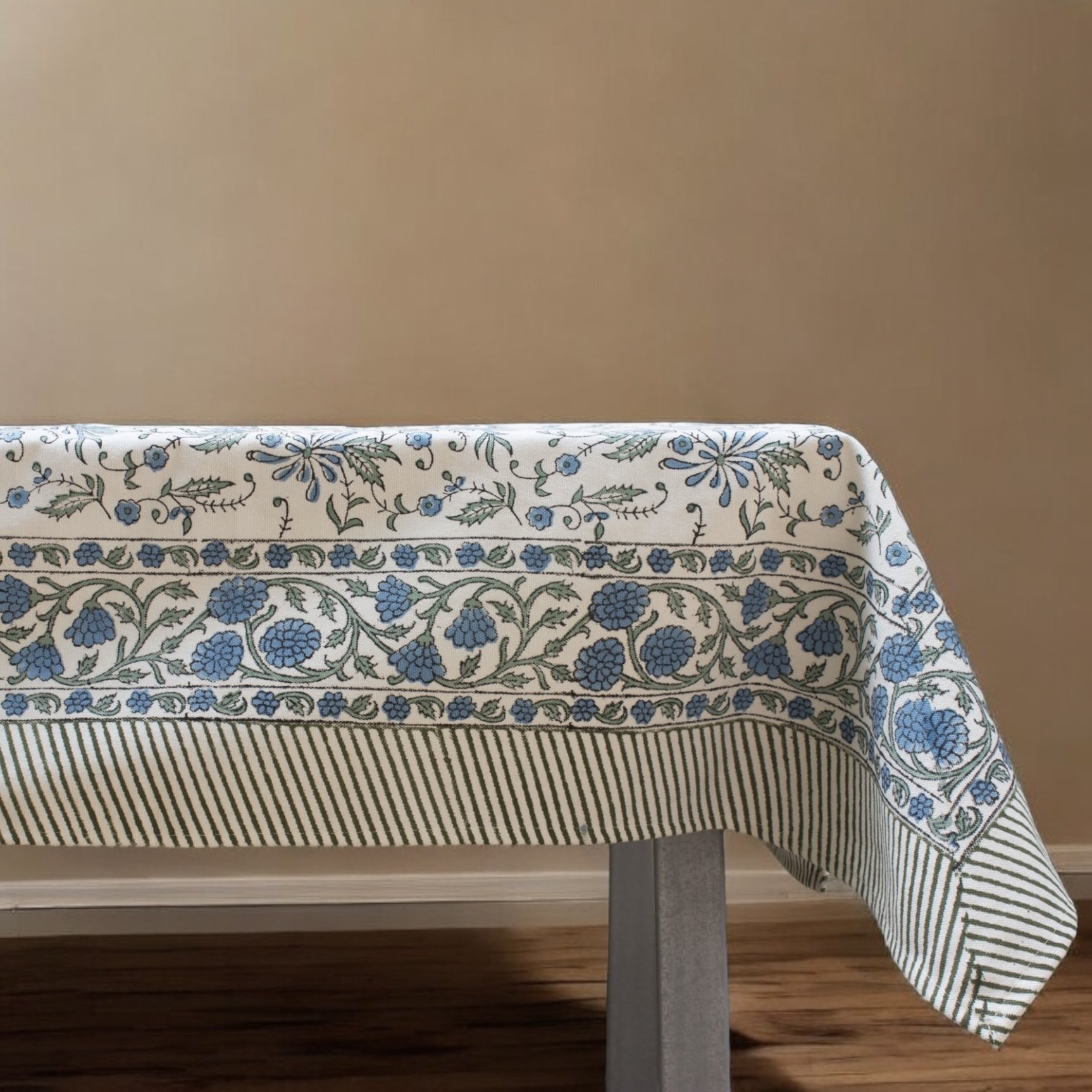 Hand block printed table cover with floral designs Indian Cotton Canvas Hand Block Printed Table Cloth 6 seater and 8 seater