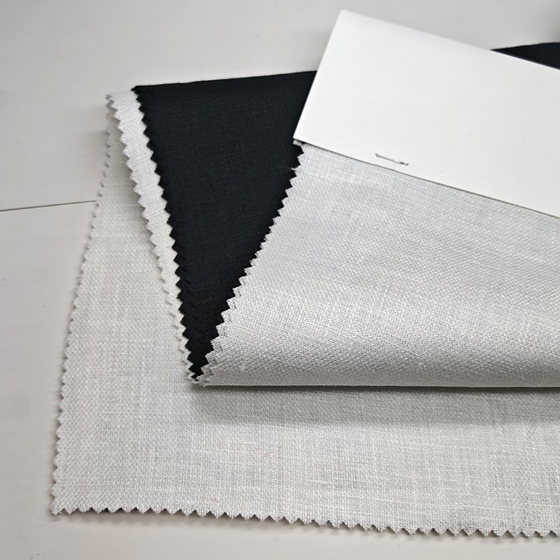 Factory Wholesale Custom 100% Linen Solid Color Back/White 100% Linen Fabric Clothing For Garments