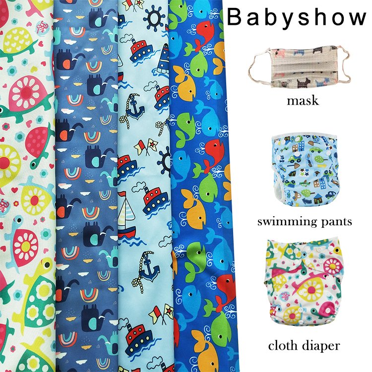 High Quality PUL customized patterned 1.5m width waterproof 100% polyester cheap price digital printing baby diaper fabric