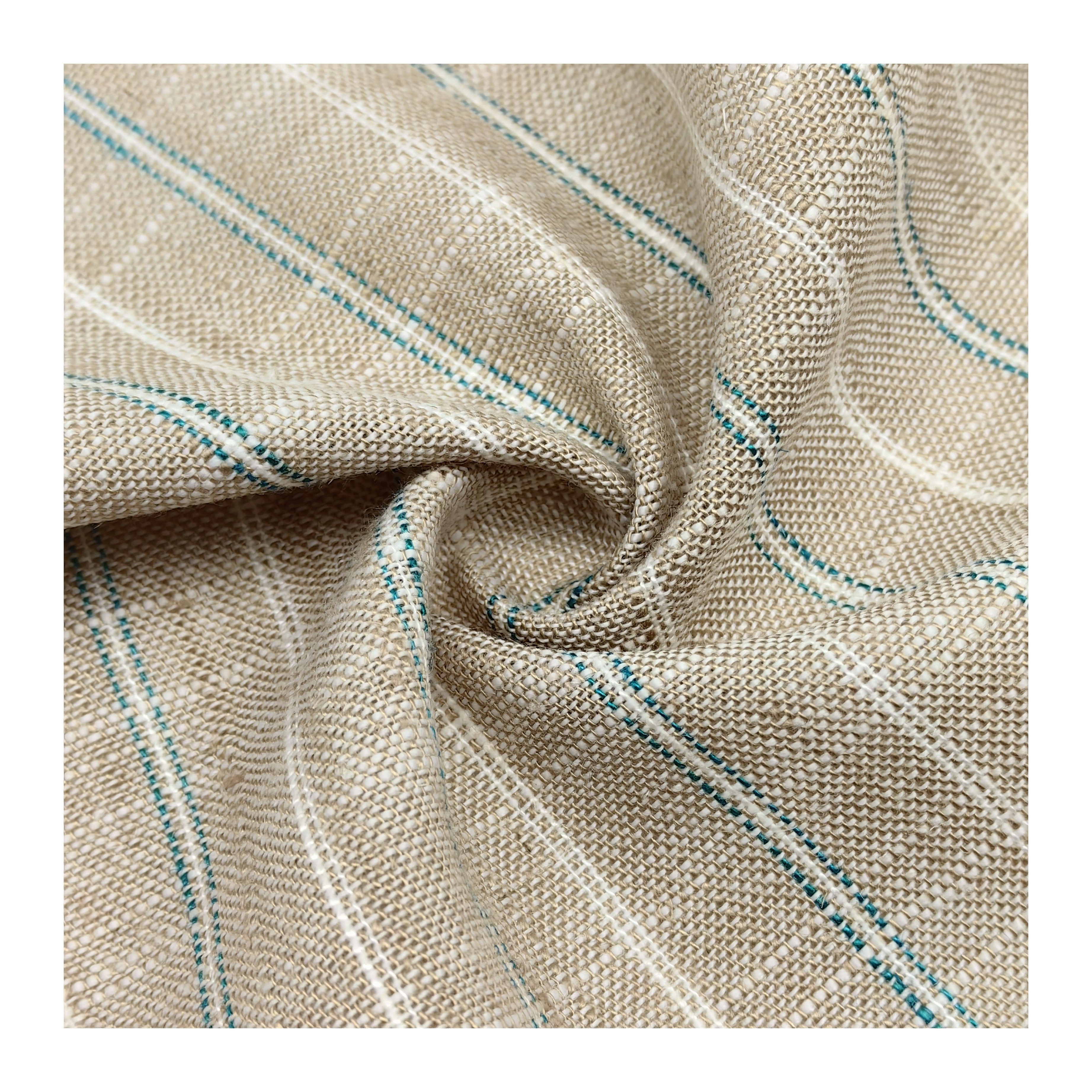 Natural Linen Fabric stripe Woven Fabric Cotton5% Linen15% Royan30% Poly50% Plain eco-friendly fabric for clothing