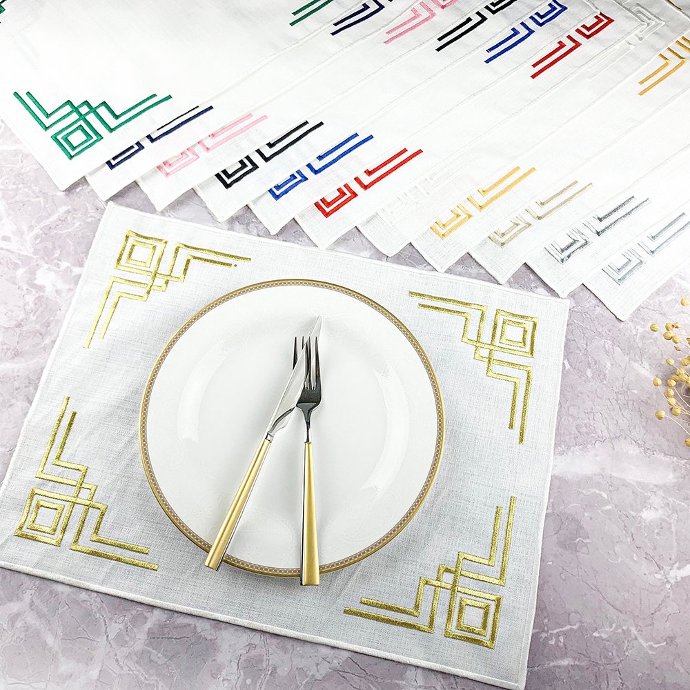 High Quality 38*48cm Folded edge 100% Linen napkins Embroidered monogram Cotton Linen napkin fabric placemats for wedding