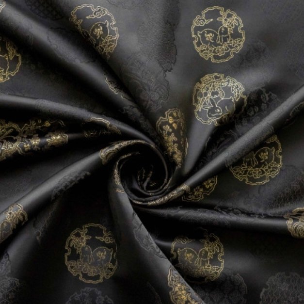 New Chinese silk rabbit jacquard cheongsam satin fabric classical Mongolian Tibetan robe vest dark pattern fabric