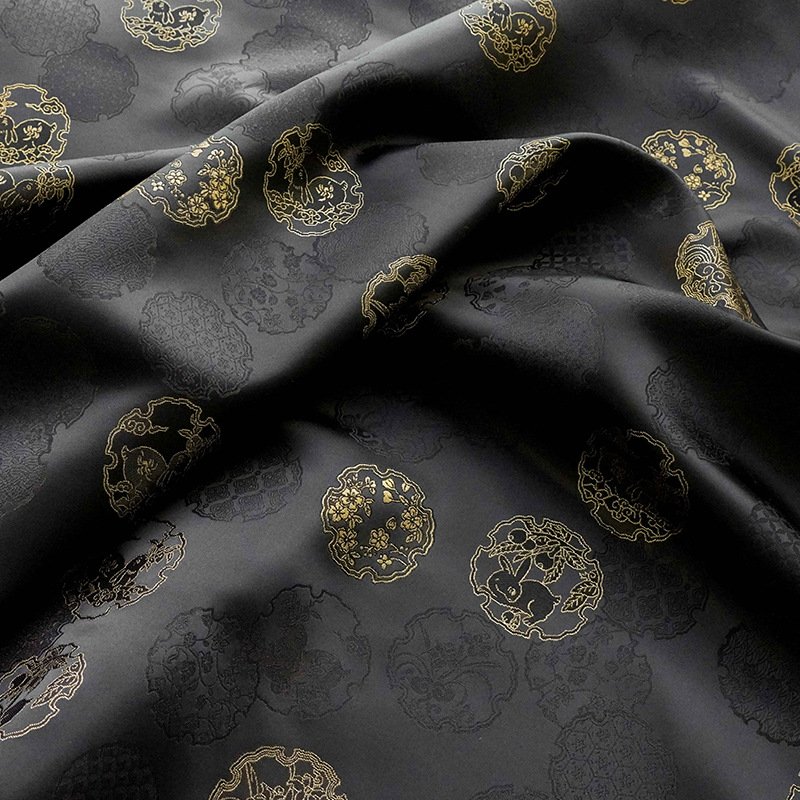 New Chinese silk rabbit jacquard cheongsam satin fabric classical Mongolian Tibetan robe vest dark pattern fabric