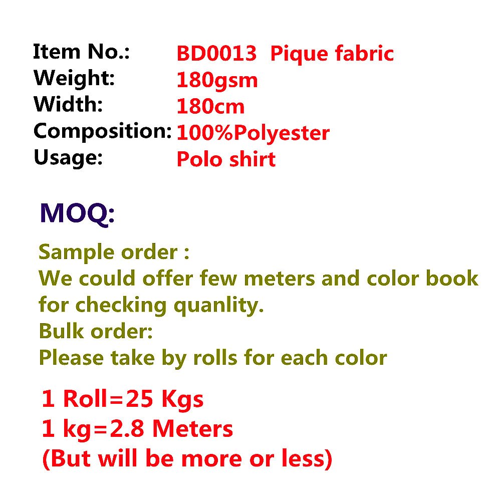 BD0013-1 Anti-pill t- shirt cloth 100% polyester pique textile mesh fabric for polor shirt