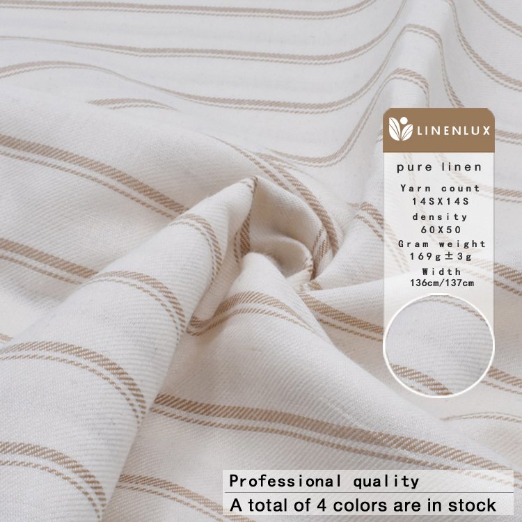 Pure natural linen belgian white stripe garments women dresses apparel flax fabrics fine italian 100% linen fabric for sale