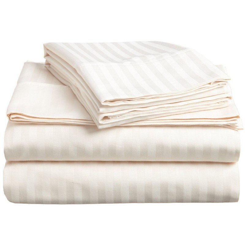 Feather & Stitch 100% Cotton Stripe sateen bedding set with 2 pillow case, 1 fitted sheet 1 flat sheet Sheets Set