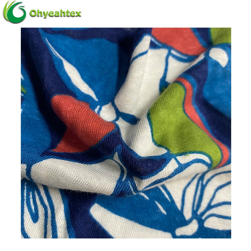 Organic Printed Linen Fabric Lightweight 160Gsm 55% Linen 45% Viscose Printed Fabric for Garment