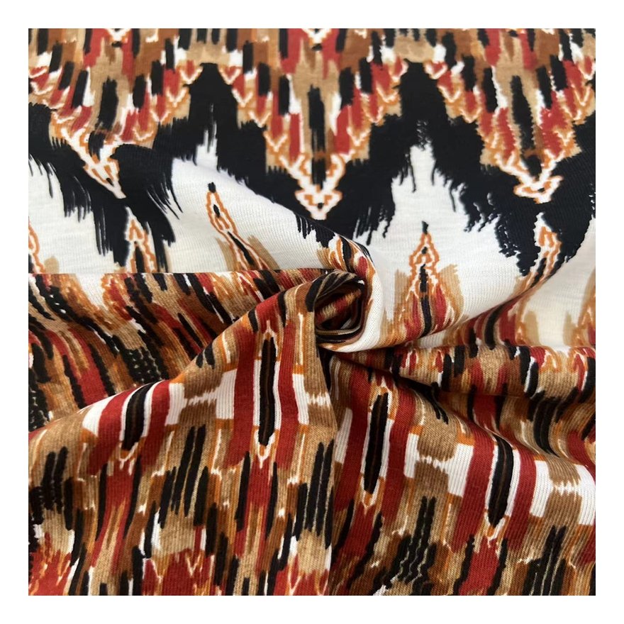 Low price high quality pure polyester fabric 95%polyester 5%spandex printed fabric for women dress