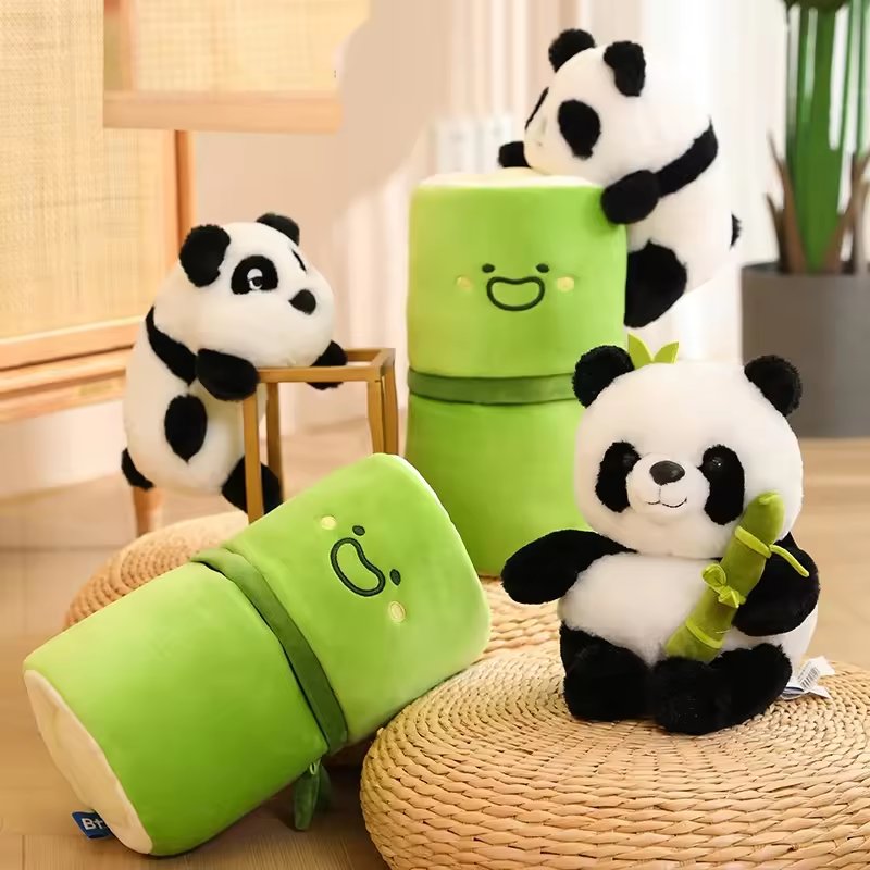 Panda Stuffed Animal Cute Panda with Bamboo Plush Doll Soft Panda Bear Plush Hugging Pillow for Kids