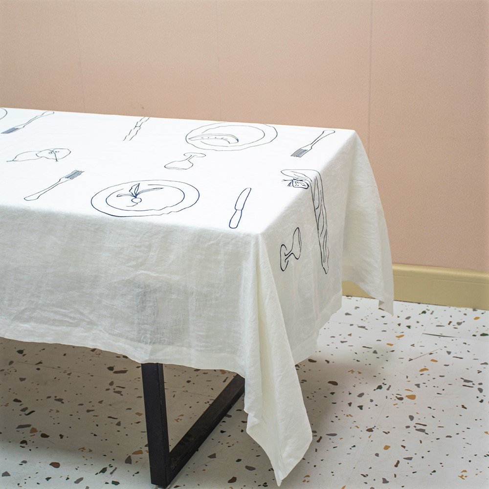 Wedding party rectangle embroidered printed custom white washable wedding party linens fabric faux pure linen tablecloths