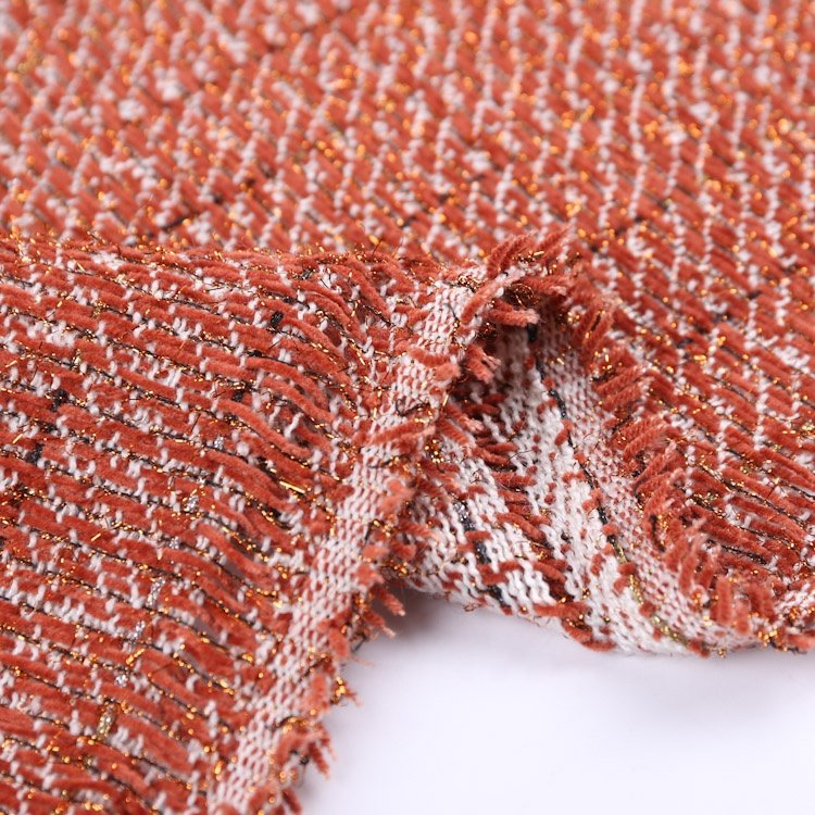 Latest design 100% polyester woven fabric brown textured fabric woven tweed fabric for women coat