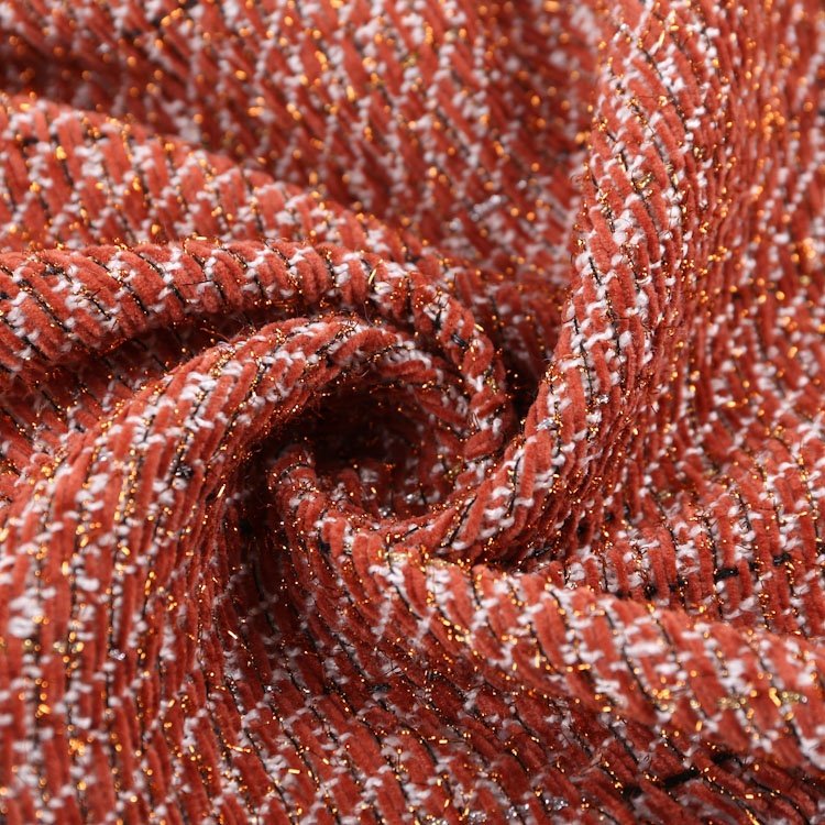 Latest design 100% polyester woven fabric brown textured fabric woven tweed fabric for women coat