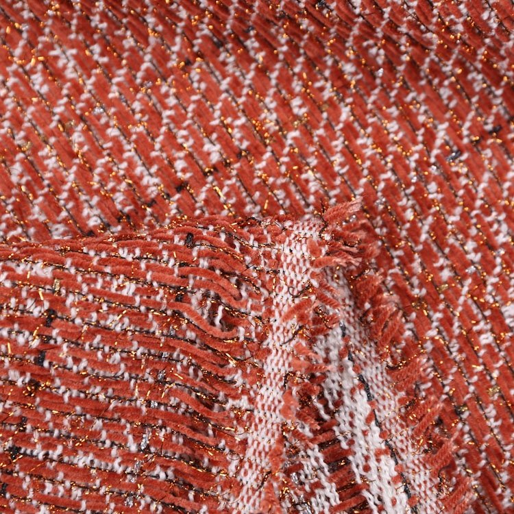 Latest design 100% polyester woven fabric brown textured fabric woven tweed fabric for women coat