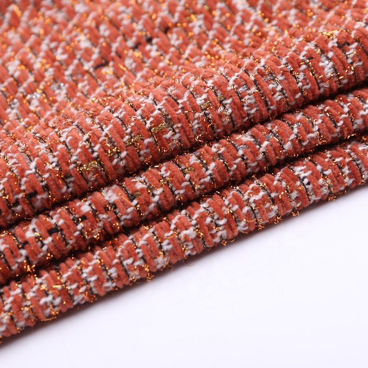 Latest design 100% polyester woven fabric brown textured fabric woven tweed fabric for women coat