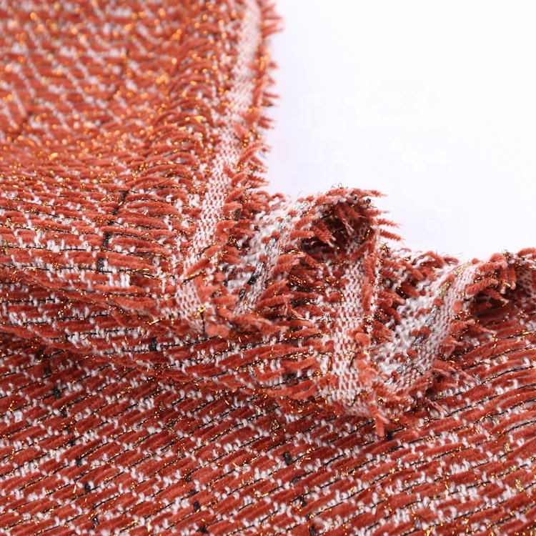 Latest design 100% polyester woven fabric brown textured fabric woven tweed fabric for women coat