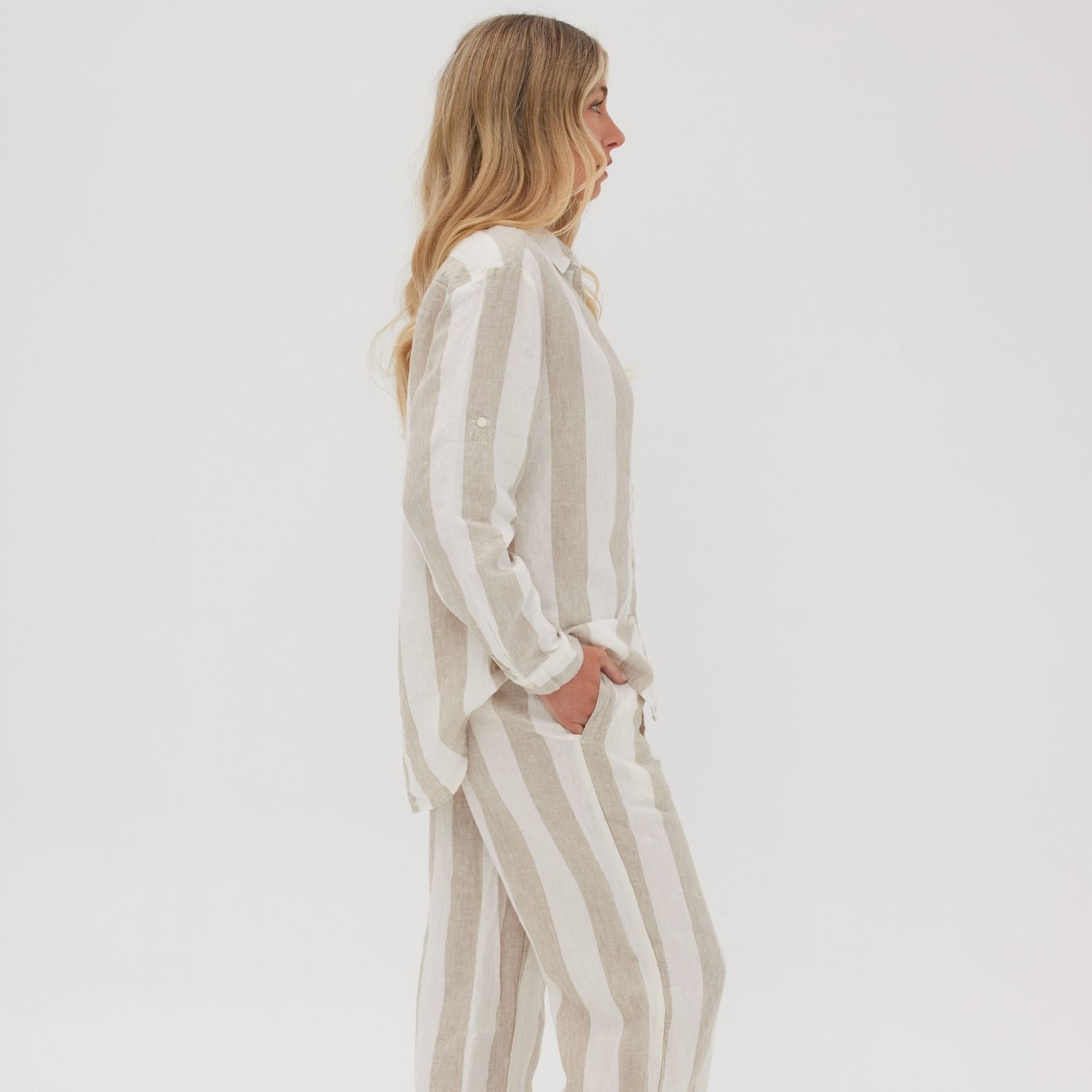 Custom 100% linen striped fabric wholesale soft comfortable private customization fabric for clothing