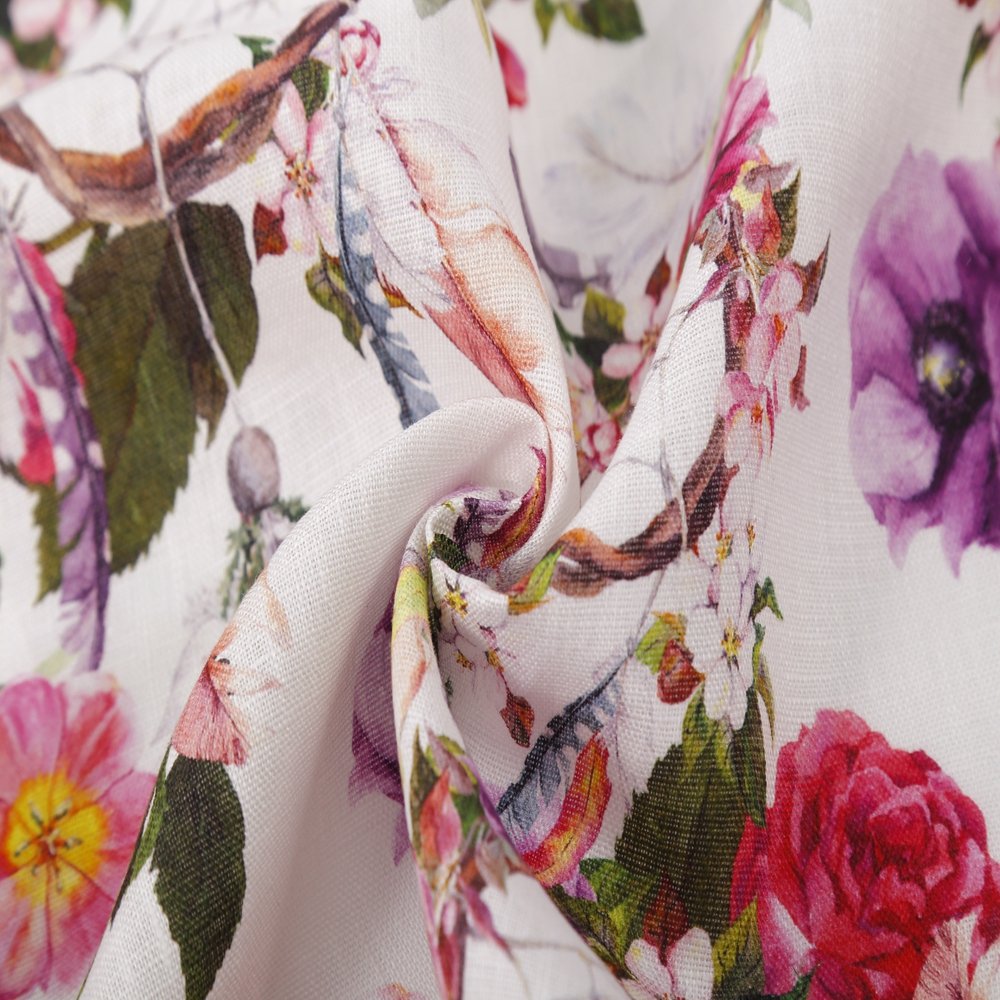 Wholesale Pure Linen Fabric Digital Print Soft Floral Custom Printed 100% Linen Fabric For Clothing Shirts Dress