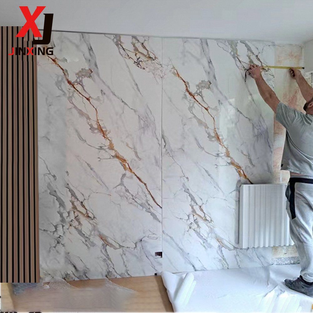 JX Marble Fabric Bamboo Wall Panel Mirror surface Water ripple Hot Stamping Printing 3D Charcoal Carbon Rock Panels Wood Veneer