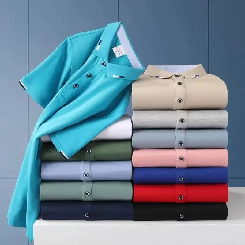 High Quality Summer Polo Shirt Men Unisex Custom Multi-Style Short Casual Quick Dry Embroidered Solid Cotton Polyester Silk