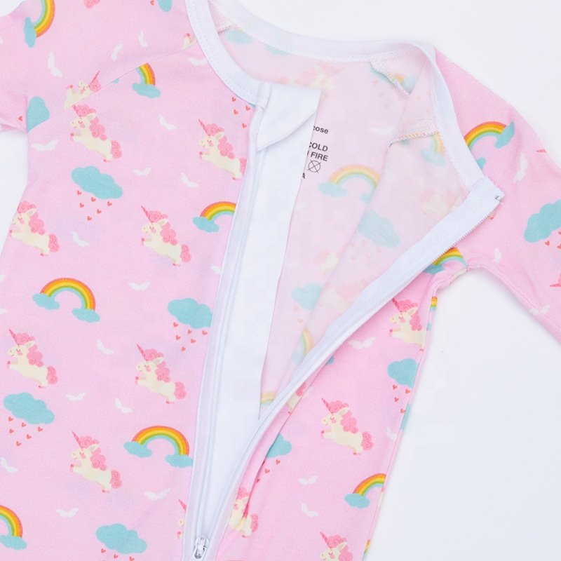 custom prints newborn clothes infant baby Coveralls long sleeve bamboo fiber baby onesie zipper baby ruffle pink romper