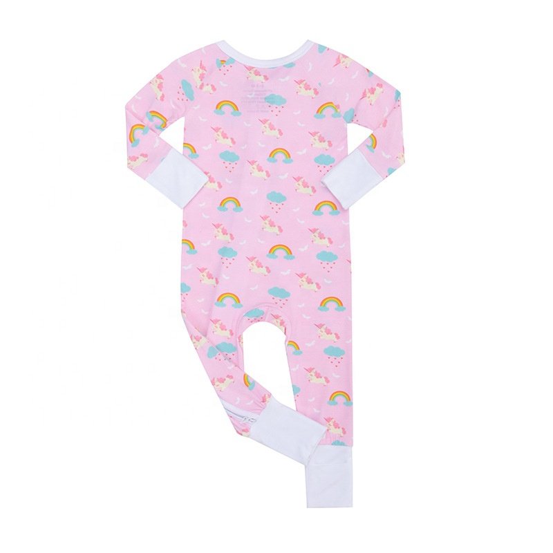 custom prints newborn clothes infant baby Coveralls long sleeve bamboo fiber baby onesie zipper baby ruffle pink romper