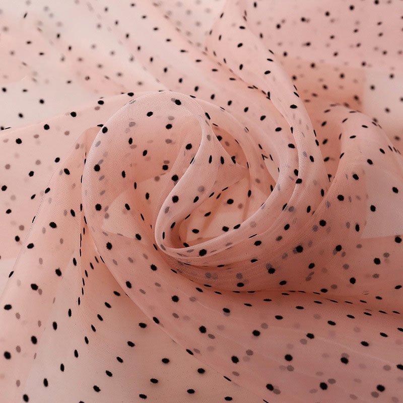 Organza fabric polka dot flocking fabric for wedding decoration performance gauze fabric
